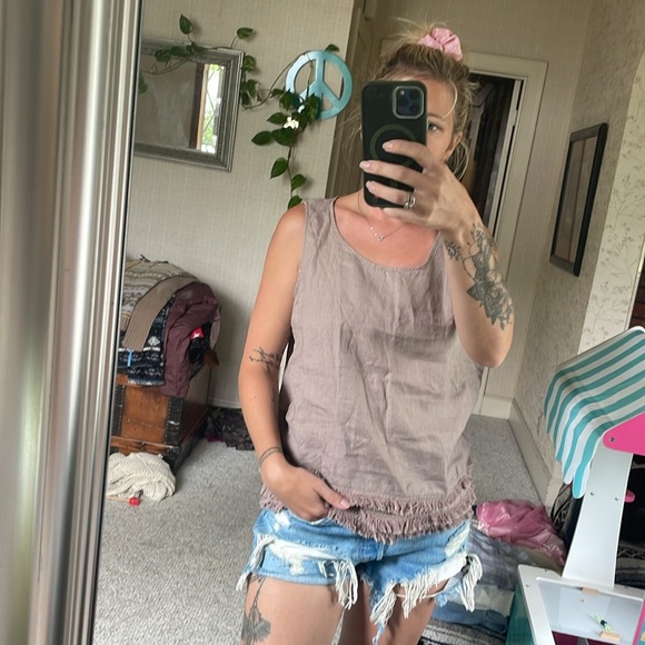 For Cynthia Petite Linen Dusty Mauve Tank Top - Picture 5 of 13
